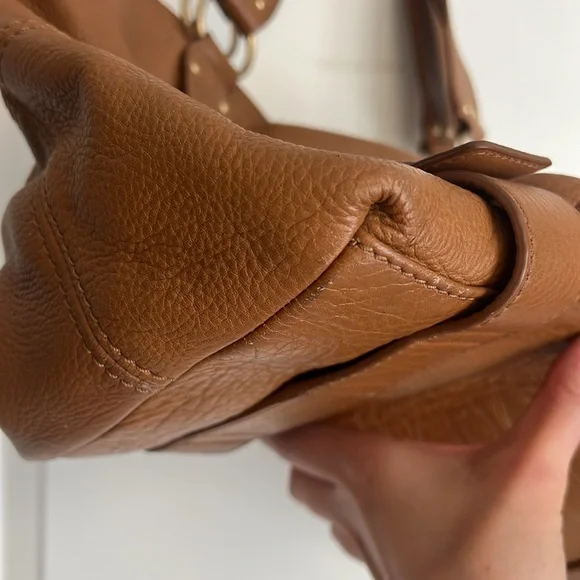 Michael Kors Large Pebbled Leather Carmel Camel Brown Shoulder Bag Hobo Satchel - Picture 7 of 15